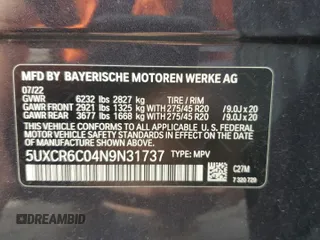 2022 BMW X5 xDrive40i z VIN 5UXCR6C04N9N31737, wystawiony jako Copart lot #57100295 z przebiegiem 26 125 mil mil oraz Szkoda całkowita • Salvage title. Historia ofert i sprzedaży dostępna na DreamBid. Obrazek 12.