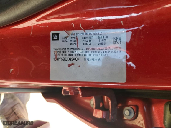 2014 Buick Verano with VIN 1G4PP5SK5E4224883, listed as a Copart auction lot 75483474 with 100,631 mi miles and Salvage Title. Bid and sale history available at carsss.com. Image 12.