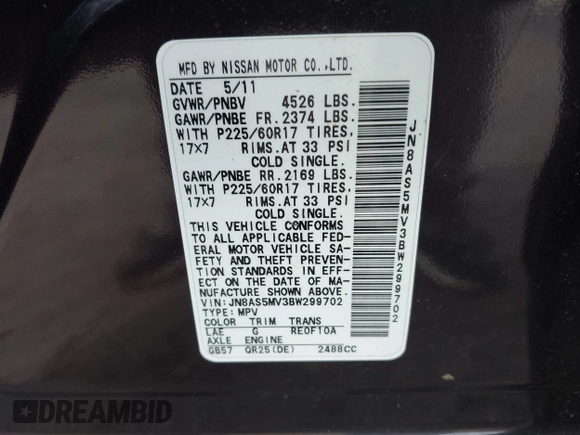2011 Nissan Rogue S z VIN JN8AS5MV3BW299702, wystawiony jako IAAI lot #42182930 z przebiegiem 116 331 mil mil oraz . Historia ofert i sprzedaży dostępna na DreamBid. Obrazek 9.