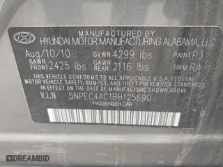 2011 Hyundai Sonata SE with VIN 5NPEC4AC1BH125690, listed as a IAAI auction lot 41696699 with 172,028 mi miles. Bid and sale history available at carsss.com. Image 9.