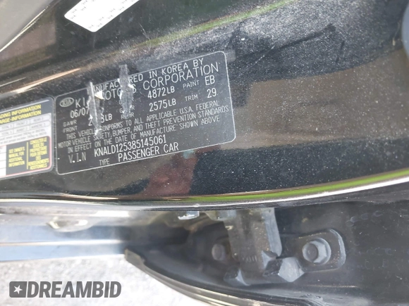 2008 Kia Amanti with VIN KNALD125385145061, listed as a IAAI auction lot 42006853 with 162,523 mi miles. Bid and sale history available at carsss.com. Image 9.