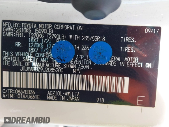 2018 Lexus NX 300 z VIN JTJYARBZ9J2085200, wystawiony jako IAAI lot #42234205 z przebiegiem 135 352 mil mil oraz . Historia ofert i sprzedaży dostępna na DreamBid. Obrazek 9.