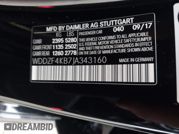 2018 Mercedes-Benz E with VIN WDDZF4KB7JA343160, listed as a IAAI auction lot 40470996 with 56,274 mi miles. Bid and sale history available at carsss.com. Image 9.