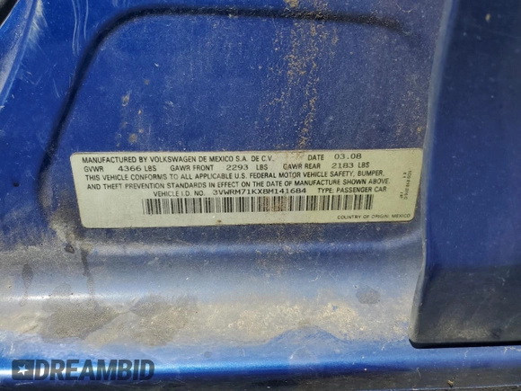 2008 Volkswagen Jetta SE z VIN 3VWRM71KX8M141684, wystawiony jako Copart lot #59432375 z przebiegiem 171 936 mil mil oraz Czysty tytuł • Clean title. Historia ofert i sprzedaży dostępna na DreamBid. Obrazek 12.