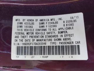 2013 Honda Accord Sdn LX with VIN 1HGCR2F37DA283546, listed as a IAAI auction lot 41899324 with 232,656 mi miles. Bid and sale history available at carsss.com. Image 9.
