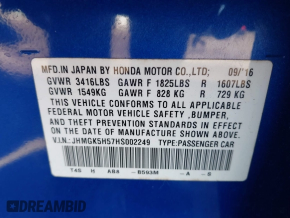 2017 Honda Fit LX with VIN JHMGK5H57HS002249, listed as a IAAI auction lot 41150083 with 118,620 mi miles and . Bid and sale history available at DreamBid. Image 9.
