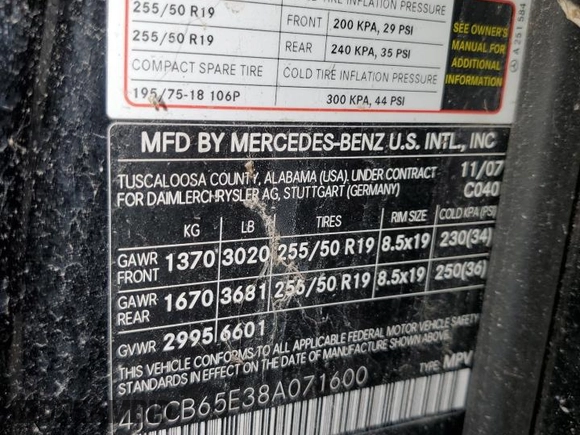 2008 Mercedes-Benz R 3.5L z VIN 4JGCB65E38A071600, wystawiony jako Copart lot #73197054 z przebiegiem 149 235 mil mil oraz Nie do naprawy • Non repairable. Historia ofert i sprzedaży dostępna na DreamBid. Obrazek 12.