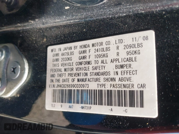 2009 Acura TSX with VIN JH4CU26699C030973, listed as a IAAI auction lot 42039769 with 298,307 mi miles. Bid and sale history available at carsss.com. Image 9.