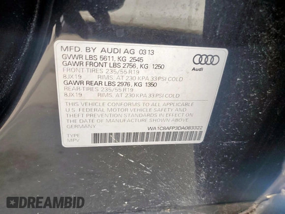 2013 Audi Q5 Hybrid Prestige with VIN WA1C8AFP3DA083322, listed as a Copart auction lot 59715215 with 78,418 mi miles and Clean title. Bid and sale history available at DreamBid. Image 13.