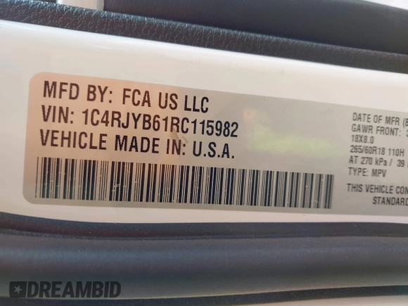 2024 Jeep Grand Cherokee с VIN 1C4RJYB61RC115982, выставлен на аукционе IAAI как лот 42485536 с пробегом 36 360 миль миль и . История ставок и продаж доступна на DreamBid. Изображение 9.