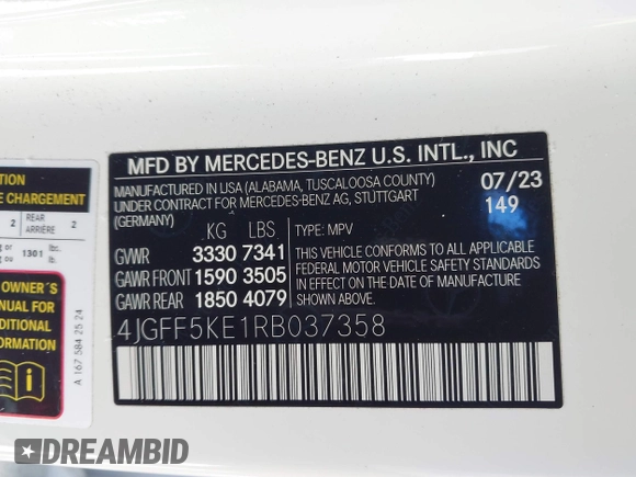 2024 Mercedes-Benz GLS 450 with VIN 4JGFF5KE1RB037358, listed as a IAAI auction lot 41334345 with 16,064 mi miles and . Bid and sale history available at DreamBid. Image 9.