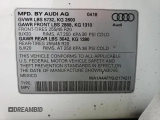 2018 Audi SQ5 Premium Plus with VIN WA1A4AFY9J2174211, listed as a Copart auction lot 44818213 with 48,868 mi miles. Bid and sale history available at carsss.com. Image 14.