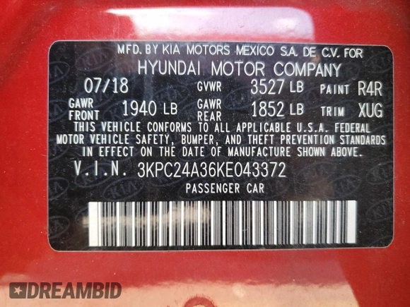 2019 Hyundai Accent SE with VIN 3KPC24A36KE043372, listed as a Copart auction lot 67177853 with 36,483 mi miles. Bid and sale history available at carsss.com. Image 12.