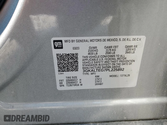 2023 GMC Terrain SLE z VIN 3GKALTEG7PL225892, wystawiony jako Copart lot #62226825 z przebiegiem 24 635 mil mil oraz Szkoda całkowita • Salvage title. Historia ofert i sprzedaży dostępna na DreamBid. Obrazek 15.