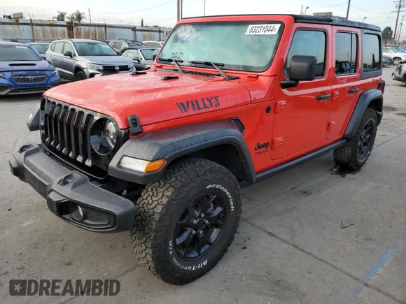 2022 Jeep Wrangler Unlimited High Tide with VIN 1C4HJXDG5NW107100, listed as a Copart auction lot 83231044 with 37,898 mi miles and Salvage Title. Bid and sale history available at DreamBid. Image 1.