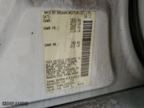 2013 Nissan Altima 2.5 S with VIN 1N4AL3AP8DN435002, listed as a Copart auction lot 49792745 with 171,510 mi miles and Clean Title. Bid and sale history available at carsss.com. Image 13.