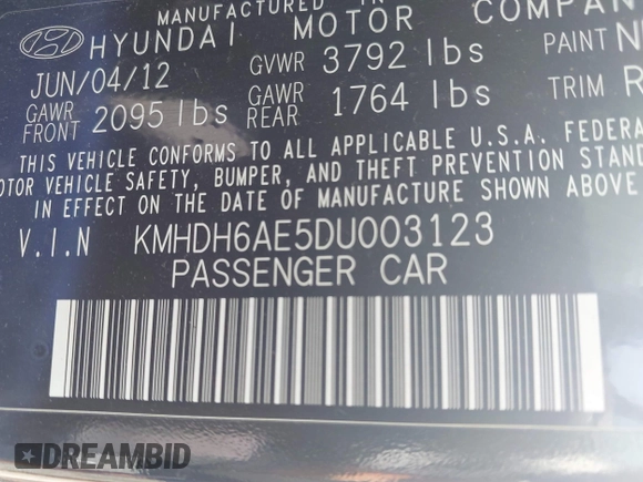 2013 Hyundai Elantra GS z VIN KMHDH6AE5DU003123, wystawiony jako IAAI lot #42426644 z przebiegiem 134 582 mil mil oraz . Historia ofert i sprzedaży dostępna na DreamBid. Obrazek 9.