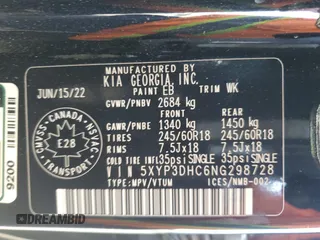 2022 Kia Telluride EX with VIN 5XYP3DHC6NG298728, listed as a Copart auction lot 77113074 with 27,690 mi miles and Salvage title. Bid and sale history available at DreamBid. Image 13.
