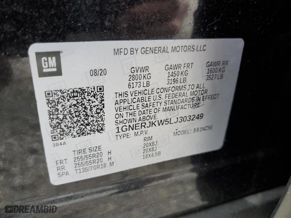 2020 Chevrolet Traverse RS with VIN 1GNERJKW5LJ303249, listed as a Copart auction lot 86393164 with 72,057 mi miles and Salvage Title. Bid and sale history available at carsss.com. Image 15.