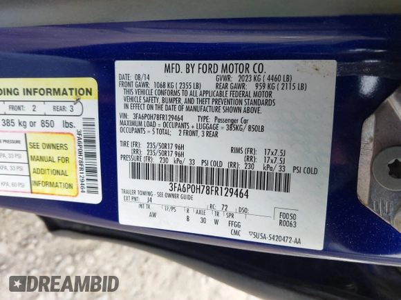 2015 Ford Fusion SE with VIN 3FA6P0H78FR129464, listed as a IAAI auction lot 38998481 with 162,305 mi miles. Bid and sale history available at carsss.com. Image 9.