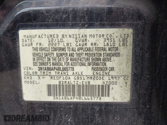 2011 Nissan Sentra S with VIN 3N1AB6AP4BL665778, listed as a IAAI auction lot 42378962 with Not provided miles and . Bid and sale history available at DreamBid. Image 9.