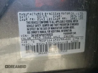 2019 Nissan Sentra S z VIN 3N1AB7APXKY359533, wystawiony jako Copart lot #84932284 z przebiegiem 105 817 mil mil oraz Szkoda całkowita • Salvage title. Historia ofert i sprzedaży dostępna na DreamBid. Obrazek 12.