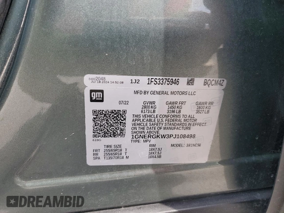 2023 Chevrolet Traverse LT Cloth with VIN 1GNERGKW3PJ108498, listed as a Copart auction lot 57167675 with 101,936 mi miles and Salvage title. Bid and sale history available at DreamBid. Image 13.