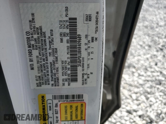 2017 Ford Fusion Hybrid SE with VIN 3FA6P0LU8HR409689, listed as a Copart auction lot 64359324 with 129,883 mi miles and Clean title. Bid and sale history available at DreamBid. Image 13.