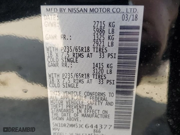 2018 Nissan Pathfinder S with VIN 5N1DR2MM5JC644377, listed as a Copart auction lot 71616194 with 0 mi miles and Salvage Title. Bid and sale history available at carsss.com. Image 13.