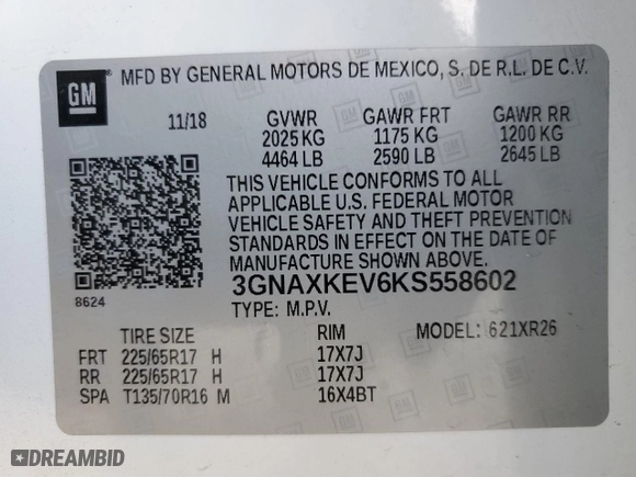 2019 Chevrolet Equinox LT with VIN 3GNAXKEV6KS558602, listed as a Copart auction lot 71878124 with 96,324 mi miles and Salvage Title. Bid and sale history available at carsss.com. Image 15.