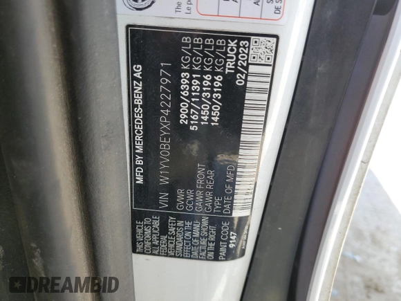 2023 Mercedes-Benz Metris Cargo with VIN W1YV0BEYXP4227971, listed as a Copart auction lot 52766075 with 41,571 mi miles and Salvage title. Bid and sale history available at DreamBid. Image 13.