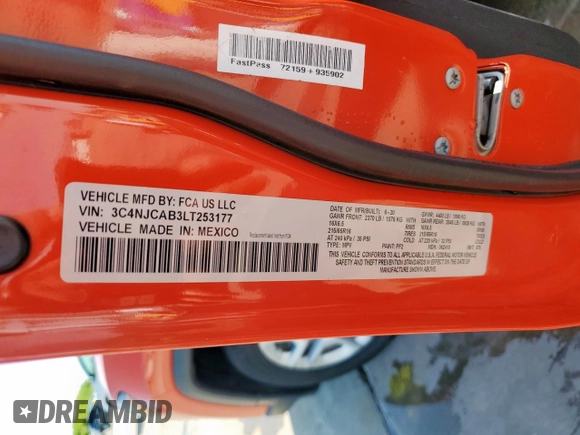 2020 Jeep Compass Sport с VIN 3C4NJCAB3LT253177, выставлен на аукционе Copart как лот 51949525 с пробегом 120 146 миль миль и Чистый • Clean title. История ставок и продаж доступна на DreamBid. Изображение 13.