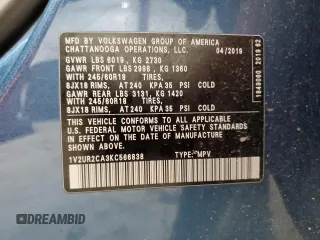 2019 Volkswagen Atlas SE z VIN 1V2UR2CA3KC566838, wystawiony jako Copart lot #53525575 z przebiegiem 60 914 mil mil oraz Szkoda całkowita • Salvage title. Historia ofert i sprzedaży dostępna na DreamBid. Obrazek 14.