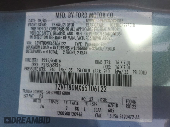 2006 Ford Mustang Standard with VIN 1ZVFT80NX65106122, listed as a Copart auction lot 60149565 with 243,224 mi miles and Salvage title. Bid and sale history available at DreamBid. Image 12.