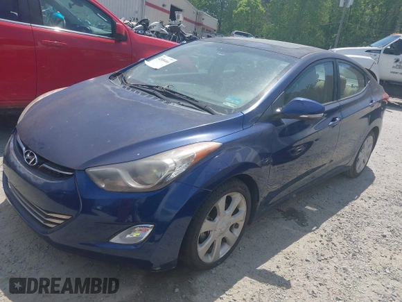 2013 Hyundai Elantra GLS with VIN KMHDH4AE1DU876596, listed as a IAAI auction lot 42080466 with 86,677 mi miles and . Bid and sale history available at DreamBid. Image 2.
