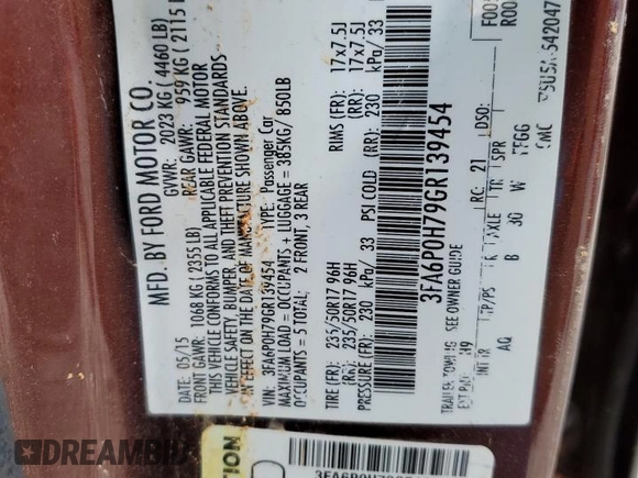 2016 Ford Fusion SE with VIN 3FA6P0H79GR139454, listed as a Copart auction lot 47870055 with 0 mi miles and Salvage Title. Bid and sale history available at carsss.com. Image 14.