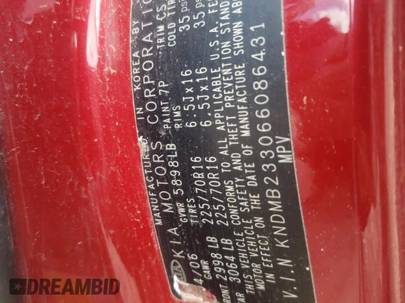 2006 Kia Sedona LX with VIN KNDMB233066086431, listed as a Copart auction lot 63221294 with 181,290 mi miles and Clean Title. Bid and sale history available at DreamBid. Image 12.
