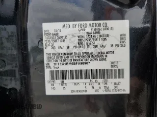 2011 Ford F-150 XL с VIN 1FTEX1EM6BFA98907, выставлен на аукционе Copart как лот 56286515 с пробегом 167 958 миль миль и Списание • Salvage title. История ставок и продаж доступна на DreamBid. Изображение 12.
