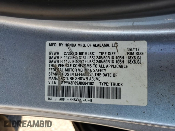 2018 Honda Ridgeline RTL-T z VIN 5FPYK3F69JB004102, wystawiony jako Copart lot #77747454 z przebiegiem Nie podano mil oraz Nie do naprawy. Historia ofert i sprzedaży dostępna na DreamBid. Obrazek 13.