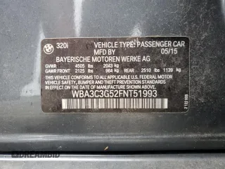 2015 BMW 3 Series 320i xDrive with VIN WBA3C3G52FNT51993, listed as a Copart auction lot 55509295 with 80,320 mi miles and Salvage title. Bid and sale history available at DreamBid. Image 12.
