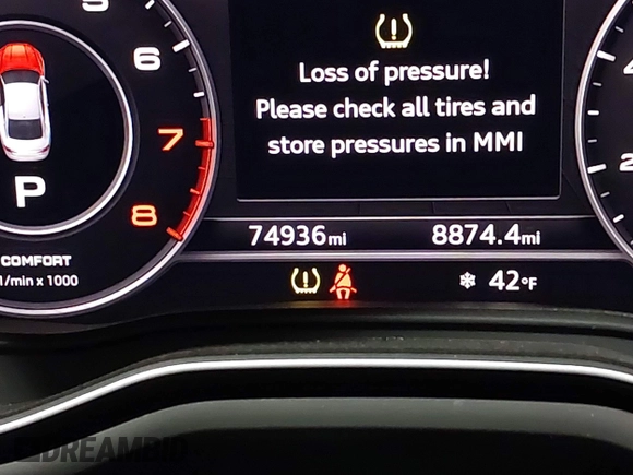 2018 Audi A5 Premium Plus with VIN WAUTNAF50JA011354, listed as a IAAI auction lot 41396659 with 74,936 mi miles and . Bid and sale history available at DreamBid. Image 15.