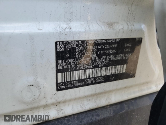 2019 Toyota RAV4 LE with VIN 2T3F1RFV5KC010487, listed as a Copart auction lot 47441605 with 123,842 mi miles and Clean Title. Bid and sale history available at carsss.com. Image 13.