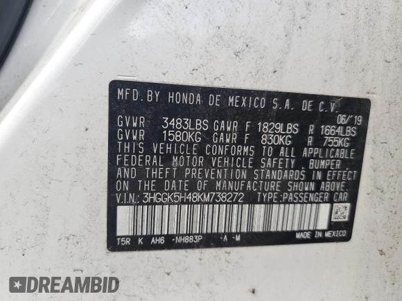 2019 Honda Fit LX with VIN 3HGGK5H48KM738272, listed as a Copart auction lot 61199795 with 44,464 mi miles and Salvage title. Bid and sale history available at DreamBid. Image 12.