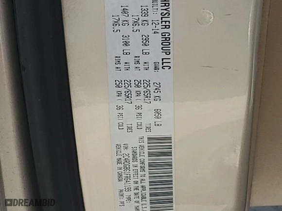 2015 Dodge Grand Caravan American Value Pkg with VIN 2C4RDGBG1FR641199, listed as a Copart auction lot 73400114 with 112,831 mi miles and Clean Title. Bid and sale history available at carsss.com. Image 13.