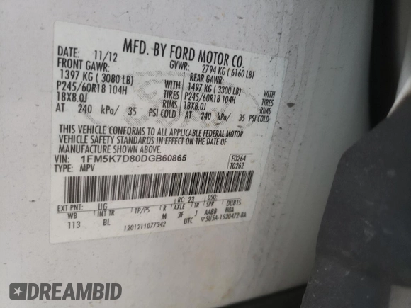 2013 Ford Explorer XLT z VIN 1FM5K7D80DGB60865, wystawiony jako Copart lot #54486825 z przebiegiem 226 839 mil mil oraz Szkoda całkowita • Salvage title. Historia ofert i sprzedaży dostępna na DreamBid. Obrazek 13.