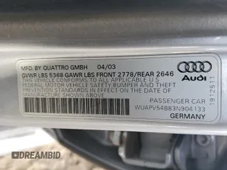 2003 Audi RS 6 with VIN WUAPV54B83N904133, listed as a Copart auction lot 46756735 with 136,267 mi miles and Clean Title. Bid and sale history available at carsss.com. Image 12.
