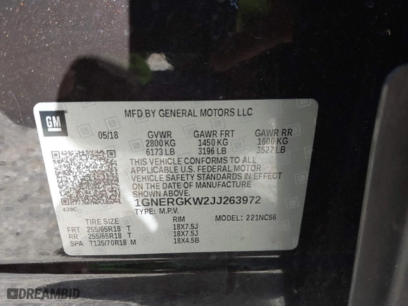 2018 Chevrolet Traverse LT Cloth with VIN 1GNERGKW2JJ263972, listed as a IAAI auction lot 41774086 with 112,296 mi miles. Bid and sale history available at carsss.com. Image 9.