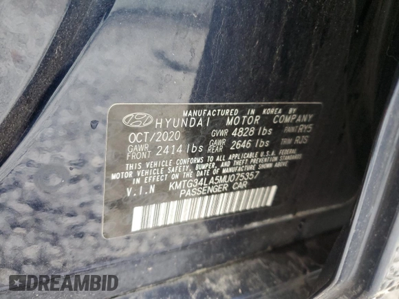 2021 Genesis G70 2.0T z VIN KMTG34LA5MU075357, wystawiony jako Copart lot #52603054 z przebiegiem 23 112 mil mil oraz Szkoda całkowita • Salvage title. Historia ofert i sprzedaży dostępna na DreamBid. Obrazek 13.