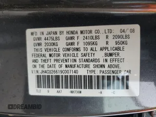 2009 Acura TSX z VIN JH4CU26619C007140, wystawiony jako Copart lot #58696825 z przebiegiem 164 720 mil mil oraz Czysty tytuł • Clean title. Historia ofert i sprzedaży dostępna na DreamBid. Obrazek 12.