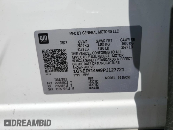 2023 Chevrolet Traverse LT Cloth with VIN 1GNERGKW9PJ127721, listed as a Copart auction lot 54885765 with 40,009 mi miles and Clean title. Bid and sale history available at DreamBid. Image 13.